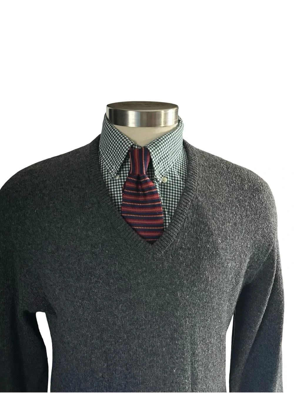 Vtg Jantzen Gray Heathered V-Neck Knit Pullover Sweater Men Sz L Made In USA